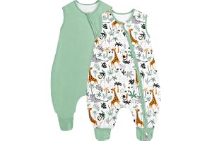 JiAmy 1,5 TOG babysovsäck med fötter | Bomull pojkar flickor sovsäck för aktiva spädbarn och småbarn baby sovsäck