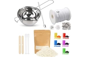 ALLAVA Kit de fabrication de bougies avec 500 g de cire de bougie, mèche de bougie de 61 m, pot de cire fondue, 5 couleurs de bougie, support de mèche, mèche de bougie pour la fabrication de bougies