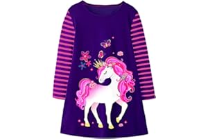 VIKITA Mädchen Streifen Baumwolle Langarm T-Shirt Freizeit Kleid Gr.86-128