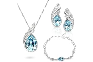 Crystalline Azuria Tropfenform Kristalle 18K Weiß Vergoldet Schmuck-Set Halskette Anhänger Ohrstecker Armband für Damen
