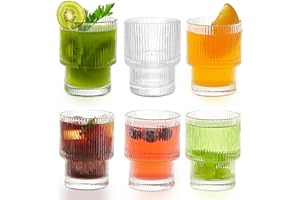 HIGSPE 200ml Geriffelte Gläser, 6er Gerippt Trinkgläser Set, Stapelbare Ripple Gläser Vintage Origami-Stil Glasbecher, Wassergläser für Cocktails Whiskey Tee Soda Kaffee