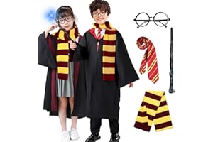 Amycute Magier Robe, 4-8 teiliges Zauberer Cosplay Halloween Kostüm Kinder Erwachsene mit Umhang, Zauberstab Brille, Magischer Hut, für Karneval Faschingskostüme