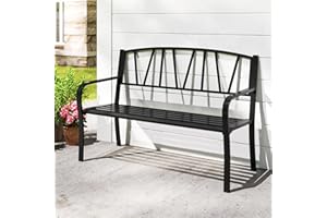 GIANTEX Banc Extérieur Jardin, Assise à Lattes pour 2 à 3 Personnes, Capacité 300 kg, Dossier Simple, Accoudoirs Incurvés, Banc de Jardin en Métal Robuste pour Terrasse, Parc (128 x 60 x 86 cm)