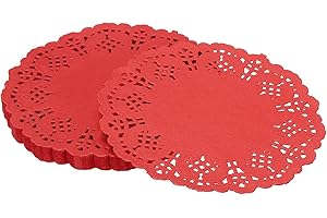 YELARXI Paper Doilies, Paper Lace Doilies Disposable Round Modern Decorative Placemats Bulk, 5.5 Inch Fit for Cakes Desserts Crafts Baked Grilled Fried Food Tableware (50 Pack, Red)