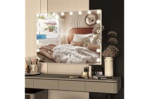CASSILANDO Hollywood Vanity Mirror with Lights, Hollywood Makeup Mirror, Large Vanity Lighted Mirror with 18 LED Bulbs for Bedroom, 3 Color Modes, USB Port, Tabletop or Wall-Mounted, 80x58cm