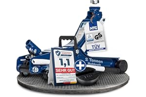 ‎NTG NTG Hydraulischer Wagenheber -TÜV Zertifiziert- Flacher Rangierwagenheber 2to 2000kg 85-375mm KFZ Werkstatt, PKW & tiefergelegte Fahrzeuge – bis 2.000 kg Tragkraft mit Nut Gummiauflage (Set 2)