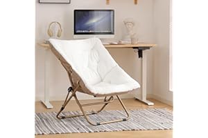 ‎YOTATING YOTATING Untertassenstuhl, bequemer Kunstpelzstuhl, klappbarer, weicher, pelziger Lounge-Lazy-Stuhl, Metallrahmen, Moon Chair, Akzentstuhl für Schlafzimmer, Schlafsäle, Schlafsäle, Weiß