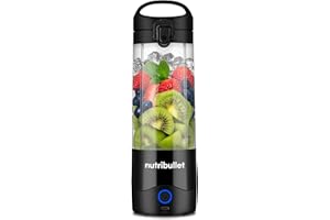 Nutribullet Leggero Frullatore Portatile, 475ml BPA Free Tritan, Mini Frullatore, Lama a 4 Punte in Acciaio Inox, Frullatore Multifunzione, Caricatore USB-C, Oltre 15 Cicli Frullatura, NBP003B, Nero