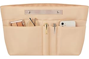 Eurhomewit organisateur de sac en nylon, organisateur de petit sac, rangement sac à main étanche, avec porte-clés et fermeture éclair(Beige,L)