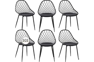 buybyroom Garden Chairs, Set of 6, Patio Chairs with Metal Feet, Adjustable Footrest, Outdoor, Black