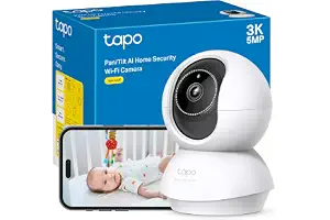 Tapo C230 - Cámara de Vigilancia WiFi Interior 360º, 3K 5MP, Detección IA | Detección Movimiento, Personas, Mascotas, Llanto de Bebé y más. Visión Nocturna. Alarma Luz y Sonido. Admite MicroSD.