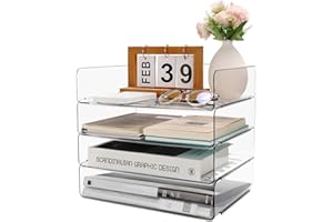 Aevcvok 4 Pezzi Vaschetta Porta Documenti Ufficio Impilabile, Portadocumenti da Scrivania Trasparent in PET, A4 Vassoio Porta Documenti, Organizzatore Scrivania per Documenti Libri Rivista