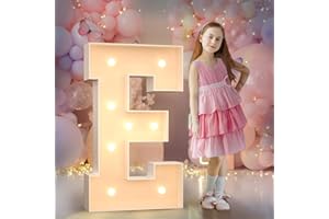 MIXIFOX 3FT Light Up Letters Birthday Decoration: Large Cardboard Letters E for Party, Marquee Letters for Graduation Decorations Baby Shower Wedding Decor, Mosaic Balloon Arch Stand Pre-cut DIY Number