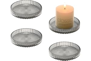 YoHyien 4 Pezzi Piattino Porta Candele 9 cm, Piatto per Candele in Vetro Trasparente, Sotto Candela per Tealight, Portacandele per Natalizie, Matrimonio Decorazione, Casa Festa e Cena (Grigio)