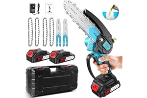 AOSTOK Mini Motosierra Bateria 6 Pulgadas, Motosierra Eléctrica Bateria con Depósito Para El Aceite y 2 baterías, con dos raíles, 4 cadenas，Motosierra Inalámbrica Portátil para Podar Árboles de Jardinería