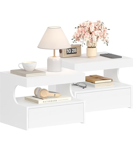 en.casa] Wandplank Karstula met 2 lades 80x35x12 cm betonkleurig