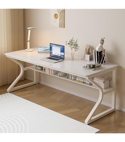 NSdirect Modern Computer Desk 160cm Large Desk, Writing Desk For Home Office, Desk, Workstation, Wide Metal Sturdy Frame, Thicker Steel Legs, White
