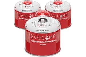 EVOCAMP cartuchos de gas Propano Butano 300g, válvula de rosca Eurogewinde 7/16", cartuchos de válvula 539ml con cierre de seguridad automático (3X)
