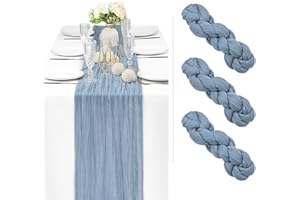 SHOWGEOUS 3 Pack Cheesecloth Table Runner Dusty Blue Table Runner 90 x 300cm Long Semi-Sheer Fabric Cheese Cloth Table Runners Boho or Rustic Wedding Decor for Wedding Bridal Shower Baby Shower Holiday Party