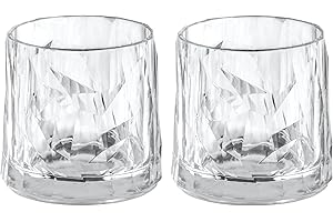Koziol Superglas Club No. 2, Set de 2 Vasos de Whisky 250 ml, Plástico Transparente Irrompible, Reutilizable, Elegante, para Fiesta, Camping, Terraza, Vasos Resistentes
