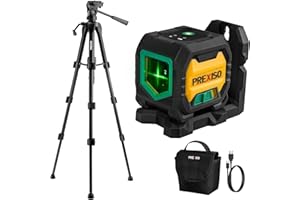 PREXISO Laser Level with Tripod, 20 m Rechargeable Green Cross Line Laser Self-Leveling, Bright Green-Beam Horizontal and Vertical Line Leveler Tool for Hanging Pictures, Construction