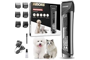 AIBORS Dog Clippers Electric Grooming Kit: Dog Brushes for Grooming Professional Low Noise Rechargeable Cordless Hair Clippers Pet Hair Remover Pet Grooming Shaver Scissors Dogs Cats Hair Trimmer Set
