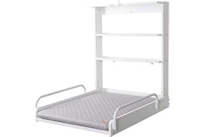roba Table à Langer Murale Rabattable + Matelas à Langer Imperméable "roba Style" Gris Piqué - Bois Laqué Blanc