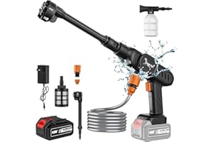 EAGERMINDS Nettoyeur Haute Pression sans Fil, Nettoyeur à Jet 60 Bars avec 1 Batterie et Chargeur, buse Polyvalente 6 en 1 pour Le Nettoyage de la Cour et Le Lavage de Voiture (20000mah)
