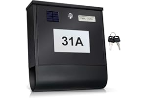 TÄGA TG-2214S Solar Briefkasten anthrazit mit beleuchteter Hausnummer, Automatische Nachtbeleuchtung durch Helligkeitssensor und Akku, Zeitungsfach, Namensschild, Edelstahl