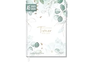 ‎HÄFFT Schulstuff Student Timer 2025/2026 A5 - Organised through the New School Year - Flexocover School Calendar, School Planner, Homework Book "Mint Gold Leaf" - Sustainable and Climate Friendly