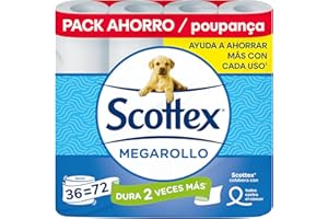 Scottex Megarollo Papel Higiénico, 1 megarollo equivale a 2 rollos estándar, total 36 rollos (Equivale a 72 rollos originales)