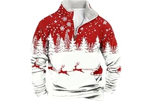 GENERIC Christmas Jumpers for Men 2025 Funny Reindeer Sweatshirt Snowflakes Printed Sweater Fleece Lined Pullover 1/4 Zip Xmas Jumper Long Sleeve Sweaters Casual Loose Sweatshirts Ugly Tops Outwear for Party