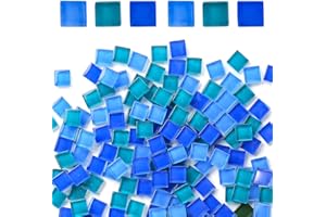 CYH CYH176 300 Pieces Blue Glass Mosaic Tiles Square Mosaic Pieces for Hobbies, Crafts, Decoration, Frames, Flower Pots, Mirrors, Crafts - 1 x 1 cm