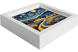 PETRAMARA Svuotatasche in Ceramica Decorata con Cornice in Legno Bianca – Elegante Contenitore per Chiavi, Monete e Piccoli Oggetti, Artigianale e Unico (Cielo Stellato)