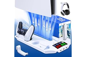 HARIKIKI Stazione di Ricarica rapida compatibile con PS5 supporto di raffreddamento, Supporto Base di Caricabatterie per PS 5 Controller cooling stand charging Dock più 13 slot schede di gioco
