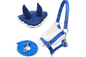 HOBBY HORSE LAND Hobby Horse - Set di accessori per cavezza blu con cordino e berretto anti-insetti, per attività di Hobby Horsing.