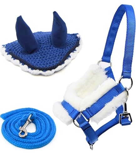 Masque Anti-mouches Pour Cheval Professionnel Bleu - Confortable Et Ajustable (Neuf Avec Défauts)