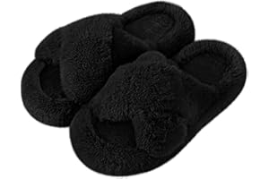 WOSTOCK Pantoufle Femme Chausson Peluche Chaud Slippers Claquette Fourrure Sandal Bout Ouvert Accueil Chaussures pantoufles femme hiver Antidérapant