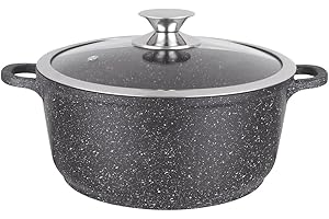 Kamberg - Marmite Faitout 28 cm - Fonte d'Aluminium - Revêtement Type Pierre - Couvercle en Verre - Tous Feux dont Induction - Sans PFOA - 0008033, Noir