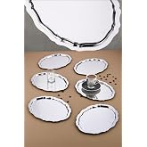 Ahir Ticaret 6 Adet Oval Dalgalı Sade Kahve Ve Sunum Tepsisi 20 Cm X 25 Cm, G&uuml;m&uuml;ş