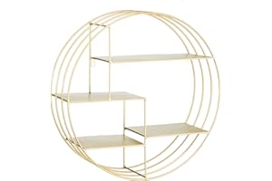 Baroni Home rundes Wandregal, Industrie Design, Schweberegal mit 4 Regalen, offenes Hängeregal aus Metall zum Aufhängen, Wanddeko für Schlaf- und Wohnzimmer, Büro und Küche, 48x16x48 cm, Gold