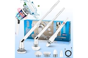 ROEJUYY Electric Spin Scrubber, Cordless Rechargeable Spin Scrubber, Electric Cleaning Brush with 3 Replacement Brush Heads, Adjustable Stretchable Arm for Cleaning Bathtub, Window, Bathroom, Floor, Kitchen