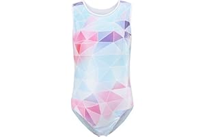 SEAUR - Mädchen Turnanzug Ärmellos Kinder Gymnastikanzug Klassisch Trikot Gymnastik Tanzen Trikotanzug Ballet Kleidung Regenbogen Geometrische Muster 100-150CM