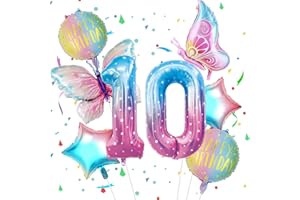 VUCDXOP Palloncino Compleanno 10 Anni Stella, 8pcs Stella Palloncini di Compleanno Set di Foil Palloncino Numero 10, Numeri Gonfiabili Palloncini 10,Compleanno Gonfiabili Pallone per Anniversario