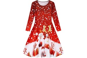 Dancinova Girls Dress Long Sleeve A Line Dress Colorful Print Casual Party Dresses 4-12 Years