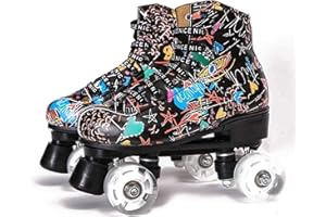 CYYZB Classic Roller Skates Womens, Quad Roller Skates, Double Row High-Top Skating, PU Leather Material Rollerskates for Beginners Teens Kids Adult
