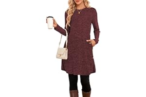 SENBATU Jumper Dress Ladies Long Sleeve Dresses for Women UK Side Buttons Tunic Dress with Pockets