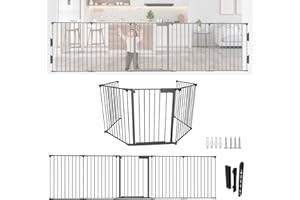 Sonnewelt Barrera Seguridad niños Escalera 310 cm, Valla Seguridad Infantil 5 Piezas, Vallas para Perros, Rejilla de protección para Chimenea, Barrera para niños y Mascotas, Color Negro