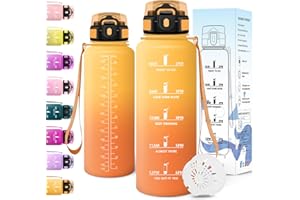 Motswedi Gourde Sport, 1500ml Anti Fuite, Gourde 1,5l, Réutilisable, Bouteille d'eau, sans BPA, Bouteille Reutilisable, pour Adulte, Randonnée, l'école, Fitness, Yoga, Jaune & Orange