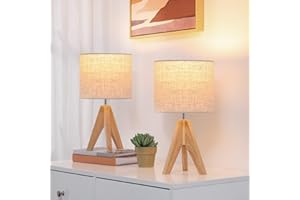 ‎EDISHINE EDISHINE 2er Set Tischlampe Holz, LED Nachttischlampe mit beigem Leinen-Lampenschirm, E27 Fassung, inkl. Leuchtmittel, Vintage Tischleuchte für Schlafzimmer, Wohnzimmer, Geschenk